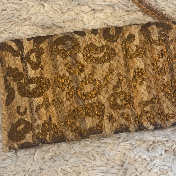 Straw Leopard Print Tan Clutch Bag - Picture 3 of 6